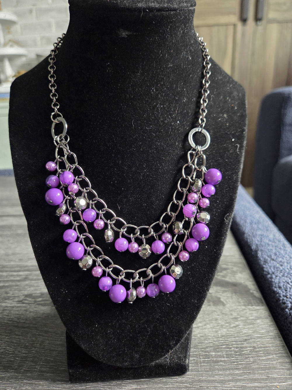 paparazzi Purple Multi-Row Beaded Statement Necklace